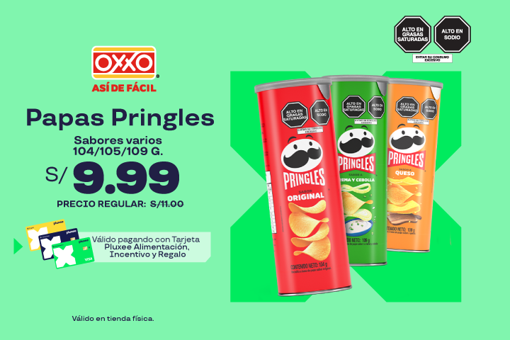 PAPAS PRINGLES SABORES VARIADOS 104/109G A S/9.99.PRECIO REGULAR:S/11.
